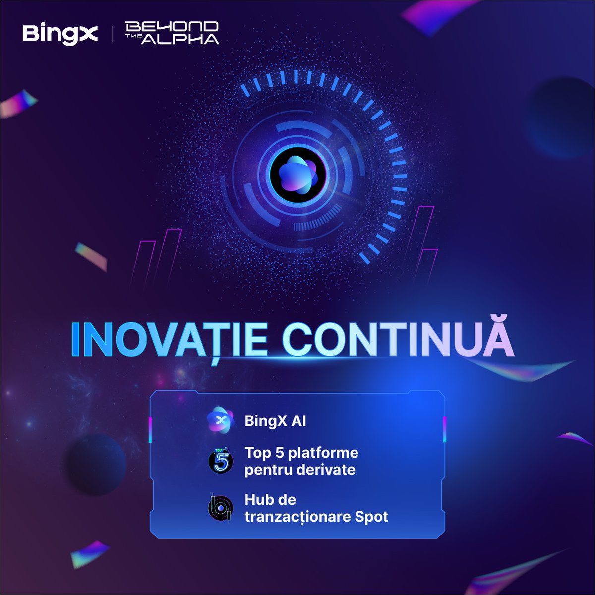 BingXRomania's tweet photo. ✨ 40 de milioane au ales viitorul.

AI trading, perechi Derivate puternice și peste 170 de chain-uri, tot ce ai nevoie, într-un singur loc. 🤖

Simplu, rapid și pregătiți pentru următorul nivel. 🚀

#bingx #romaniacripto #viitorulcrypto #aitrading #cryptovibes #tradingro #comunitatecrypto