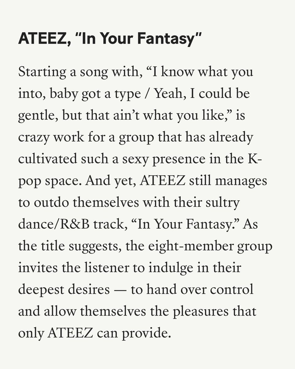 [📰] 'In Your Fantasy' был назван одним из лучших музыкальных видео K-pop 2025 года по версии Teen Vogue✨

Источник 🔗 teenvogue.com/story/15-best-…

#ATEEZ #에이티즈 <a href="/ATEEZofficial/">ATEEZ(에이티즈)</a>