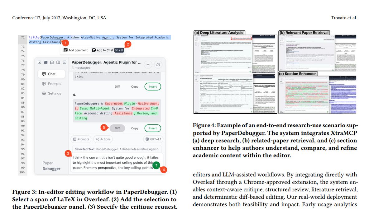 dsn_ai_network's tweet image. 𝗪𝗿𝗶𝘁𝗶𝗻𝗴 𝗿𝗲𝘀𝗲𝗮𝗿𝗰𝗵 𝗽𝗮𝗽𝗲𝗿𝘀 just got way easier.

PaperDebugger turns Overleaf into an AI-powered writing lab. Built by a team from NUS, it’s an in-editor, multi-agent system that edits your LaTeX paper with you in real time.

No copy-paste. No chatbot. 
Real…