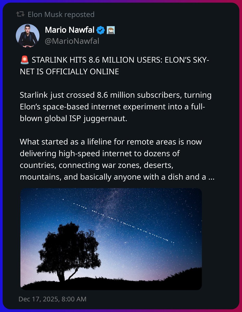 Elon Musk reposted a post from Mario Nawfal https://t.co/lRG8KcnMm5