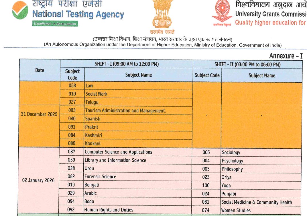 rojgarresult's tweet image. NTA UGC NET Subject Wise Exam Schedule Released
#RojgarResult #UGCNET 
Click to Check : tinyurl.com/tyznn75h