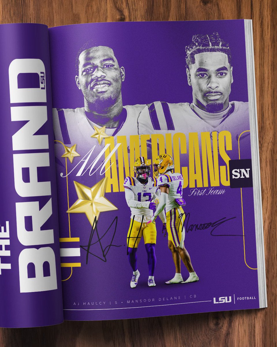 LSUfootball's tweet image. AJ Haulcy and Mansoor Delane are Sporting News first team All-Americans