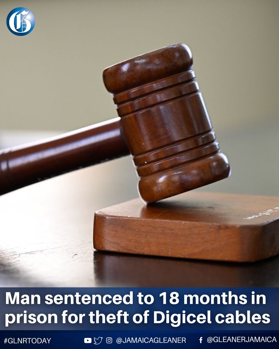 A 27-year-old man has been sentenced to 18 months in prison, at hard labour, after pleading guilty to the theft of batteries and cables from telecommunications provider Digicel.

Read more: jamaica-gleaner.com/article/news/2…