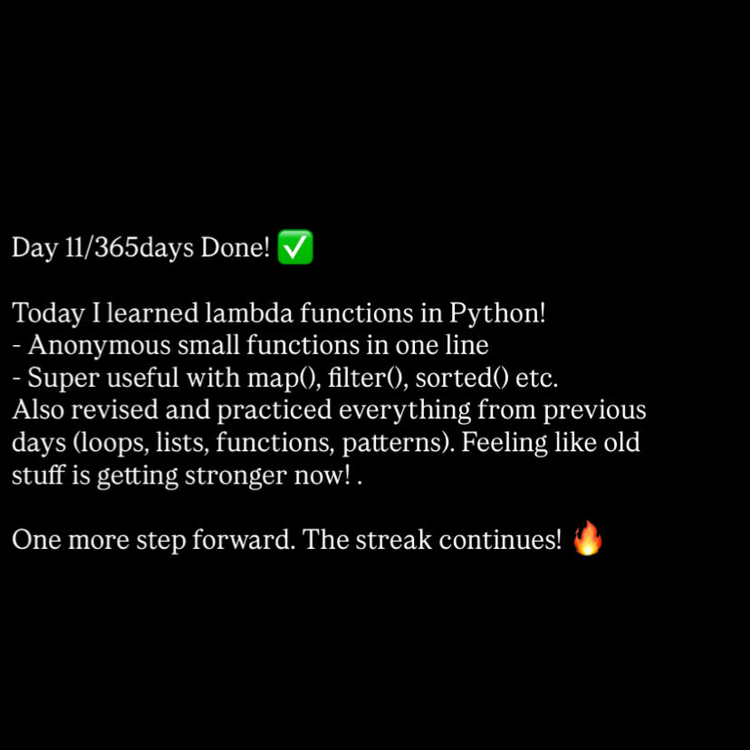 Bhargavv2004's tweet image. 11/365days✅
#100DaysOfCode #Python #LambdaFunctions 
#DropoutToDataScientist