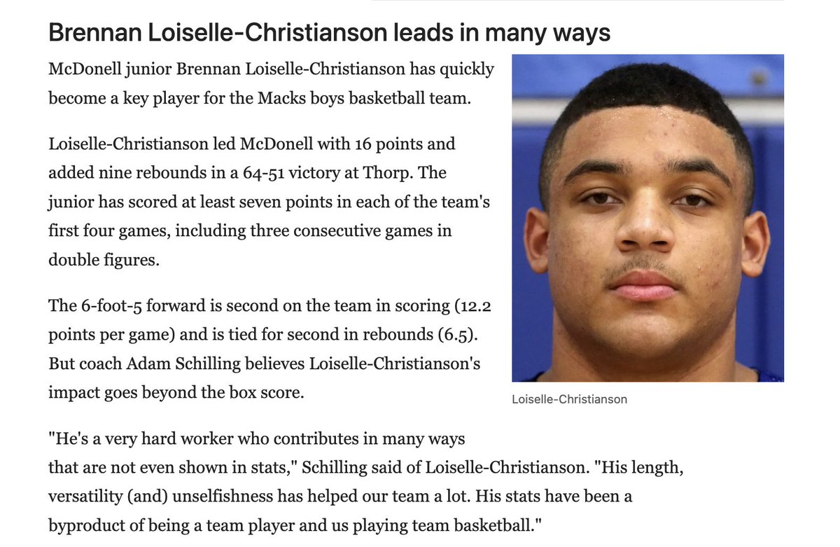 CV_Select's tweet image. Congrats to Brennan Loiselle-Christianson for his solid start to this basketball season.  Brennan played up a year last summer on our 17u-Lemke team.
@MalekDifferent 
@ChpHeraldSports 
#CV_Select