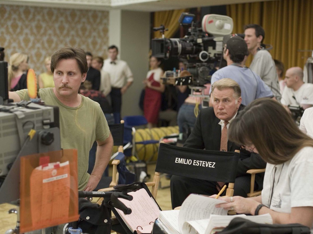 On the movie set, “Bobby,” with my son Emilio, directing. A personal journey for each of us, 35 years in the making.  #TheMartinSheenPodcast 💙
