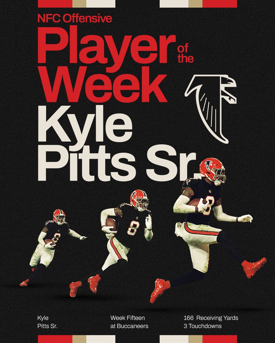 166 yards
11 receptions
3 touchdowns

Your NFC Offensive Player of the Week, <a href="/kylepitts__/">Kyle Pitts👑</a> 😤