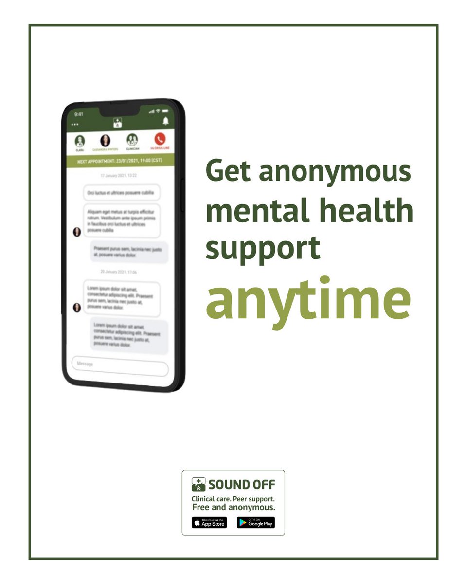 Sound Off connects Service Members and Veterans with licensed clinicians.

Support our mission: sound-off.com/give-help-clin…

#SoundOff #MentalHealth #VeteranSupport #ServiceMembers #MilitaryMentalHealth #PeerSupport #TherapyAccess #EndTheStigma #AnonymityMatters #GetHelpGiveHelp