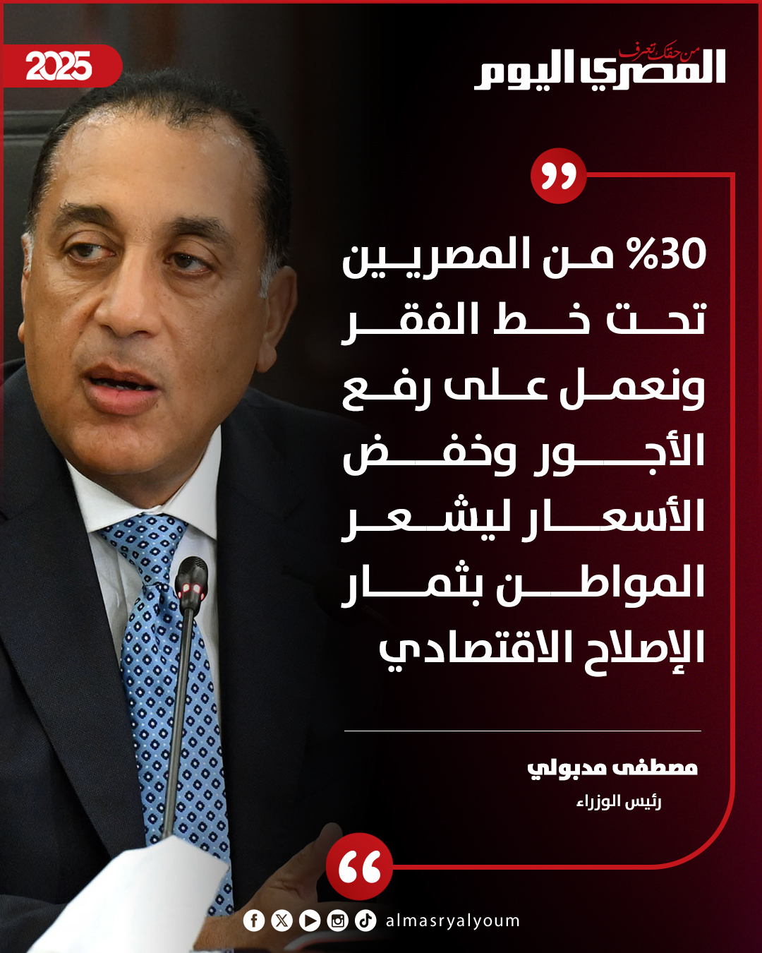 مدبولي: 30% من المصريين تحت خط الفقر 