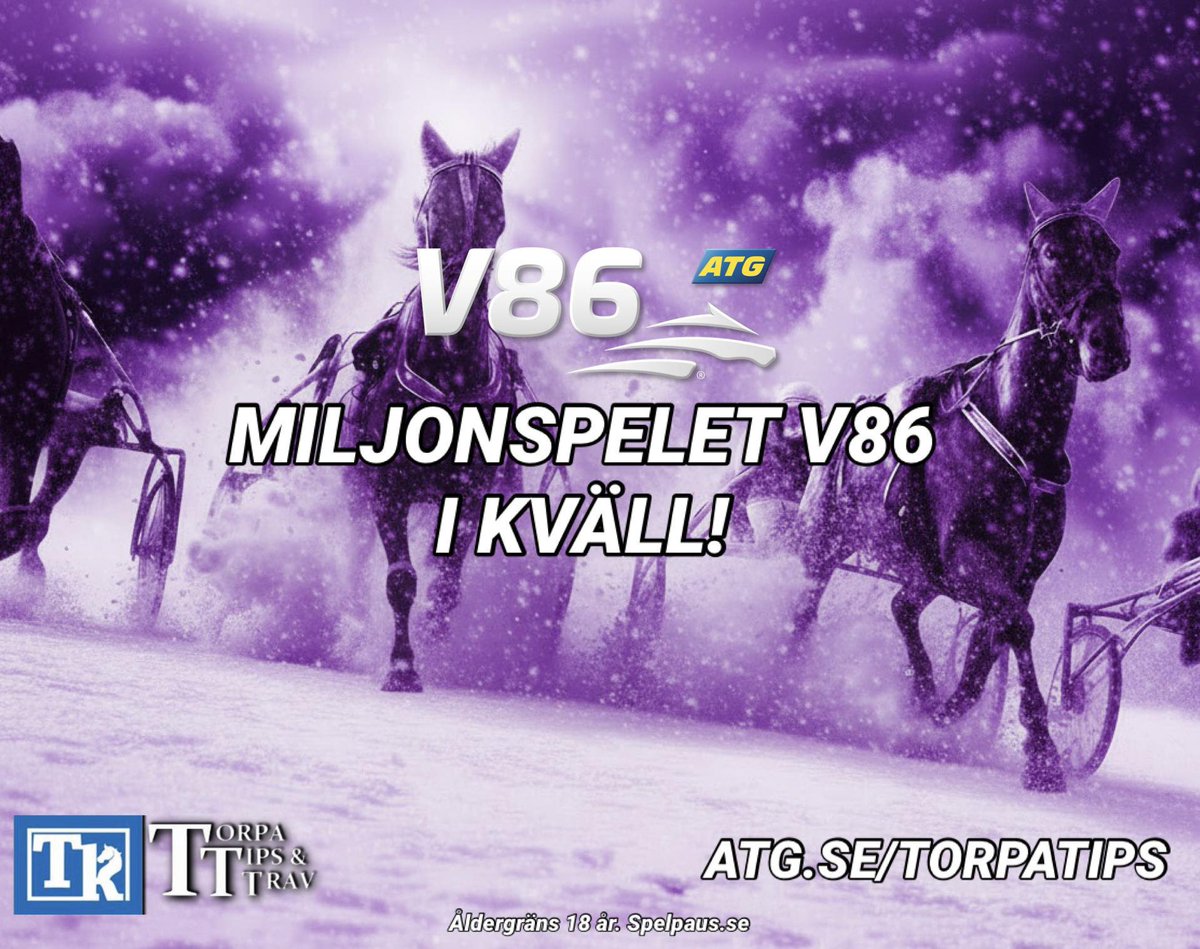 𝐕𝟖𝟔 𝐏𝐀̊ 𝐒𝐎𝐋𝐕𝐀𝐋𝐋𝐀 &amp; 𝐁𝐉𝐄𝐑𝐊𝐄 𝐈 𝐊𝐕𝐀̈𝐋𝐋 🐴 🇳🇴

460 000 inspelat förra onsdagen - nu går vi för MER! ✅

⏰ 𝐒𝐩𝐞𝐥𝐬𝐭𝐨𝐩𝐩: 𝟐𝟎.𝟑𝟎 

👉🏻 Här finns ALLA våra populära andelsspel till omgången: atg.se/torpatips/V86_… 👈🏻