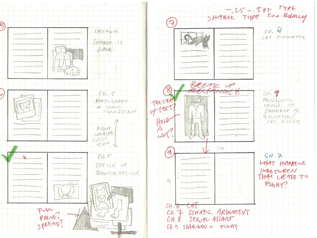 stiinken's tweet image. my first color/style proposal of the doctor and sharik, as well as my layout thumbnails and some feedback notes ^__^