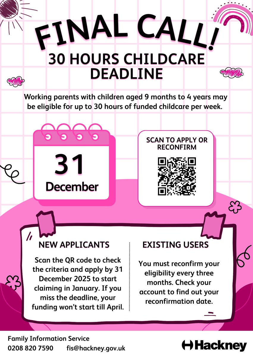 Working parents you may be eligible for 30 hours of funded childcare.

Apply for 30 hours funded childcare before 31 Dec 2025 to receive your funding for the spring term (Jan - April 2026)

If you are an existing user please make sure you have re-confirmed your code.