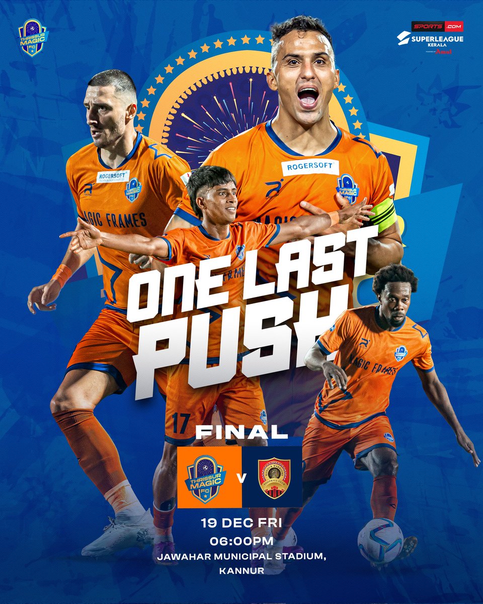 thrissurmagicfc's tweet photo. Eyes on the prize. 🏆
One. Last. Push. 😤🚀
​See you at the Final. Let’s do this!
​🗓️ Dec 19 @ 6 PM
📍 Kannur

#SuperLeagueKerala #ThrissurMagicFC
 #MagicFrames https://t.co/giK2bbRHju