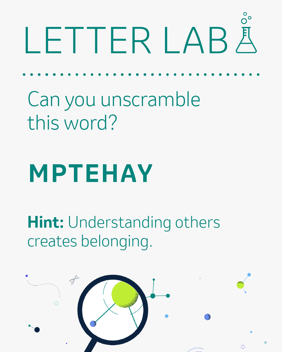 msdcareers's tweet photo. Today in the Letter Lab we’re focusing on human connection. Listening, caring and respecting others builds stronger teams. 🧪  

Can you unscramble it? ⬇️

#LetterLab #MSDCareers https://t.co/lU2wyEyQGy