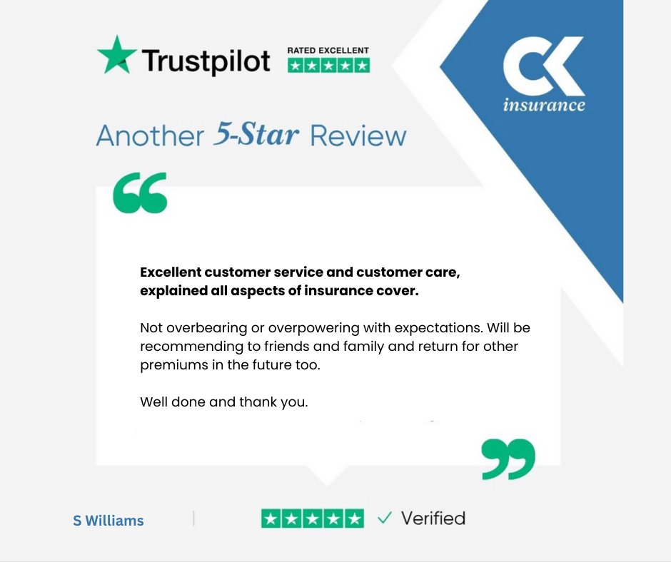ChrisKnottIns's tweet image. 🌟🌟🌟🌟🌟

Thanks for sharing your experience with us, Mrs Williams. Clear explanations, respectful conversations and genuine support are what we aim to deliver.

Give us a call if you're looking for your next policy. 
chrisknott.co.uk

#HappyClient #HappyCustomer