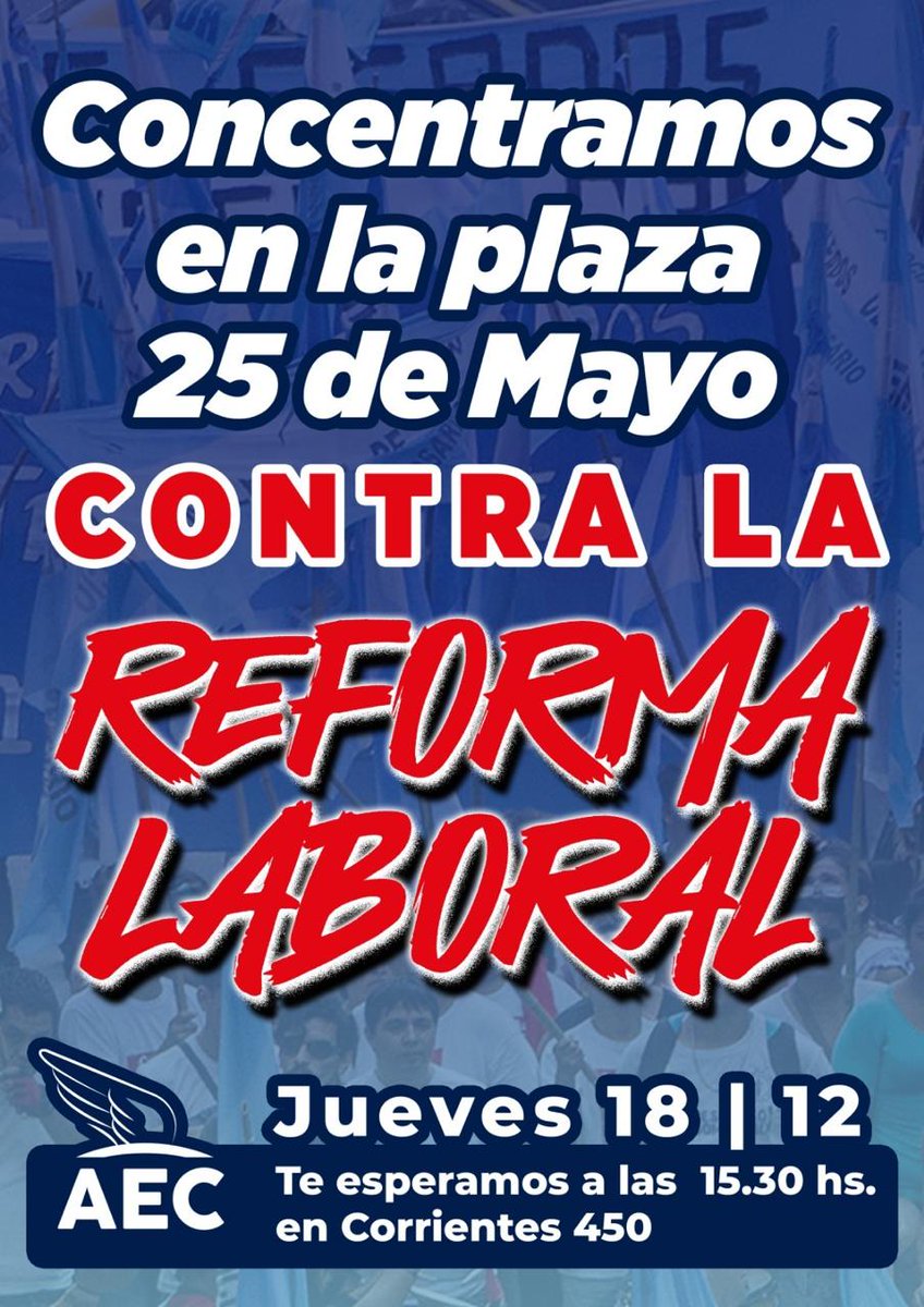 Mañana participamos de la concentración en la Plaza 25 de Mayo de Rosario para manifestarnos contra la Reforma Laboral. Te esperamos en la puerta de nuestro gremio a las 15.30hs.