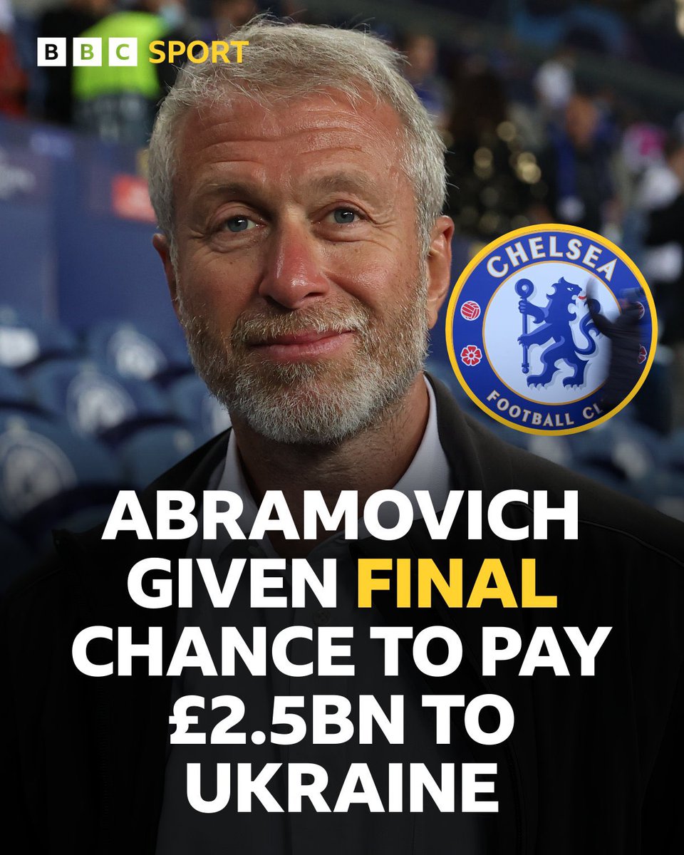 bt3's tweet image. 🚨🚨🚨🚨🚨🚨🚨 عاجل — BBC:

الحكومة البريطانية تحتجز 2.5 مليار باوند من أموال المالك السابق لنادي تشيلسي، الروسي رومان أبراموفيتش

— تم منحه خيارين لا ثالث لهما:

• التبرّع بالمبلغ طوعًا لدعم أوكرانيا

• أو إحالة القضية إلى القضاء ليتولى الفصل فيها واتخاذ ما يراه مناسبًا ⚖️