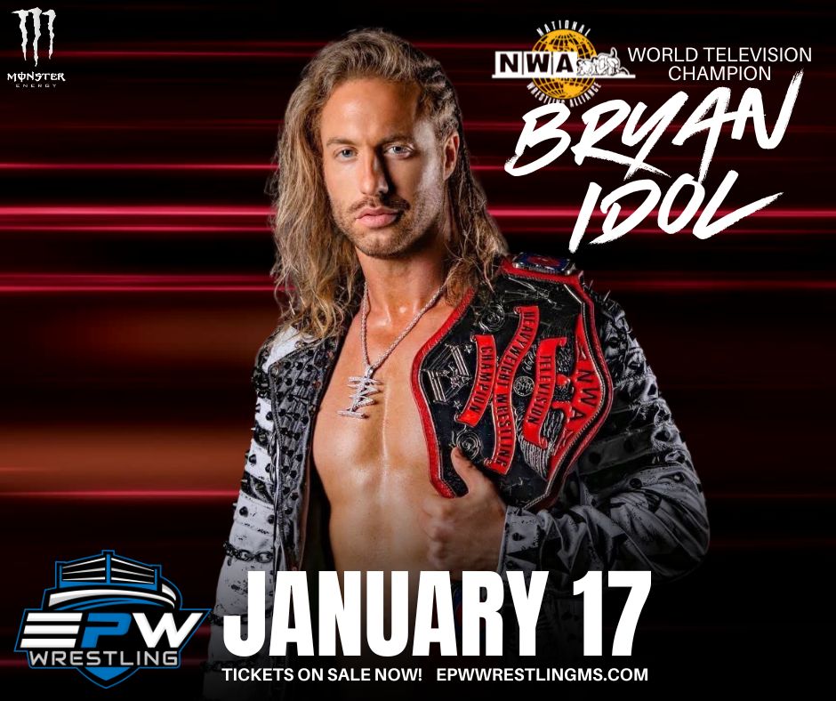 ‼ JUST ANNOUNCED ‼ <a href="/nwa/">NWA</a>  World Television Champion, <a href="/thebryanidol/">Bryan Idol</a>  is coming to EPW Wrestling on January 17! Get your tickets Now! 🎟 epwwrestlingms.com