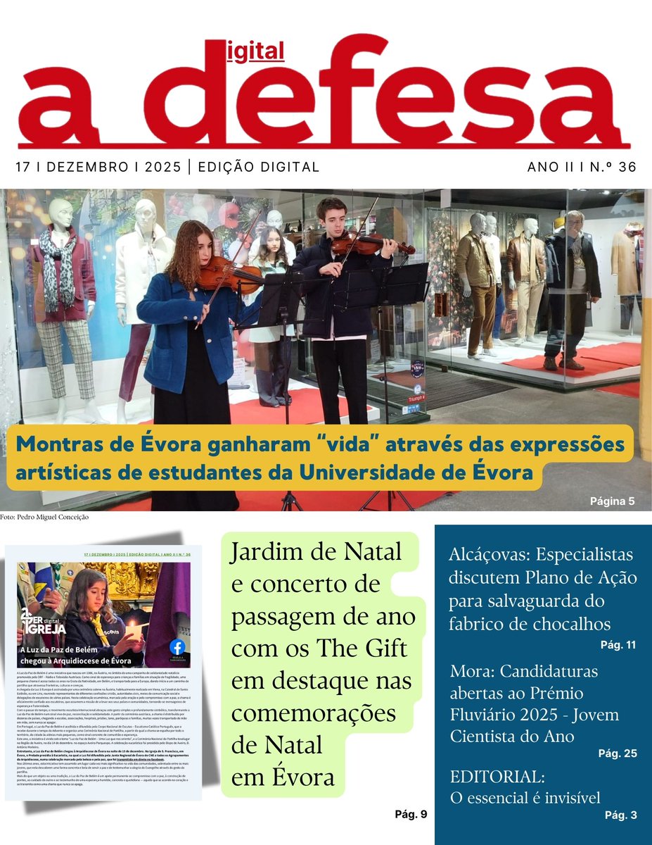 a_defesa's tweet photo. 📰Capas das edições digitais de 17 de Dezembro de 2025 do jornal "a defesa" e do suplemento "Ser Igreja Évora".
🔗Pode assinar o jornal a defesa na sua edição em papel e em digital no site https://t.co/0m8xmpnD3V https://t.co/B46bruDMsC