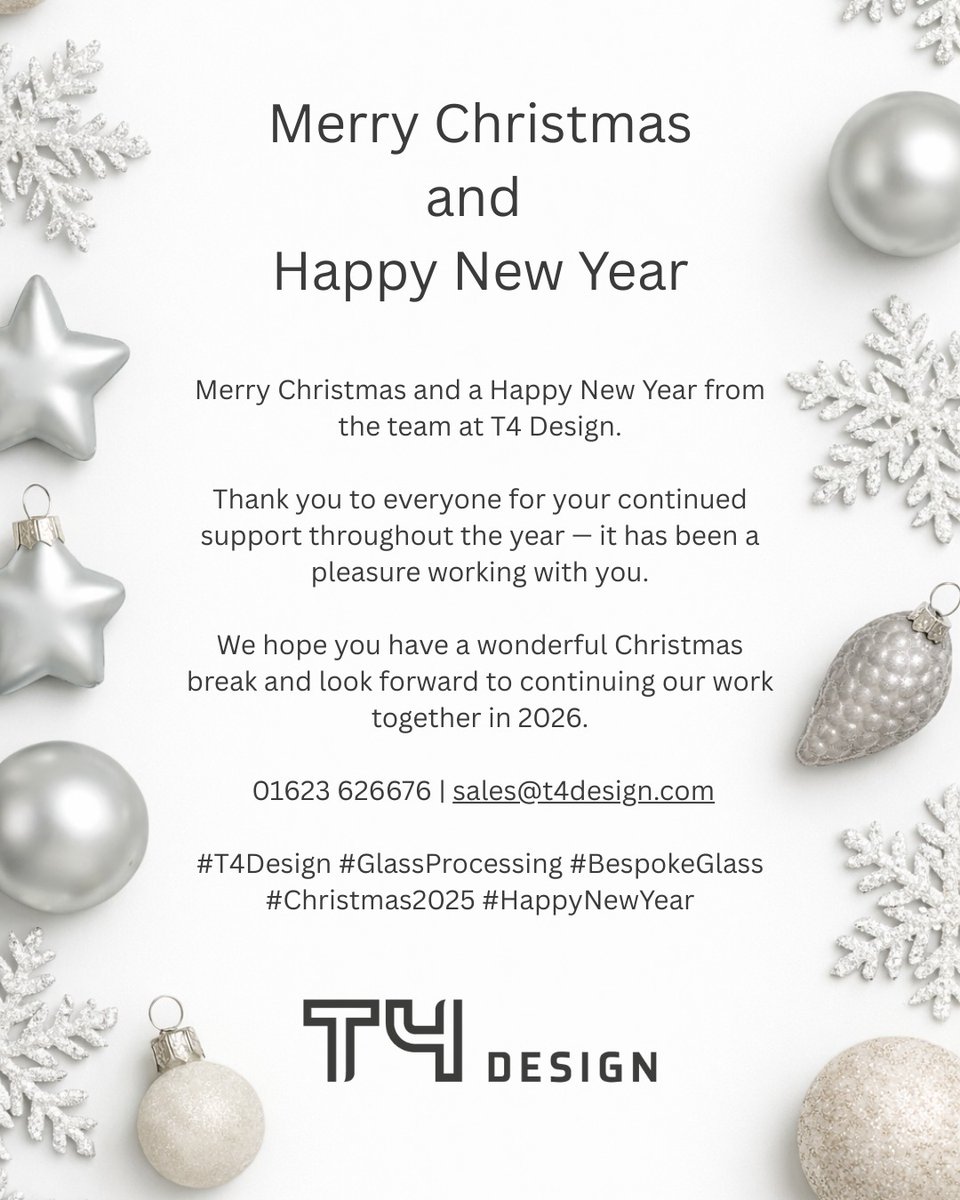 Merry Christmas and a Happy New Year from the team at T4 Design! 🎄

We hope you have a wonderful Christmas break and look forward to continuing our work together in 2026.

#MerryChristmas #Christmas2025 #HappyNewYear