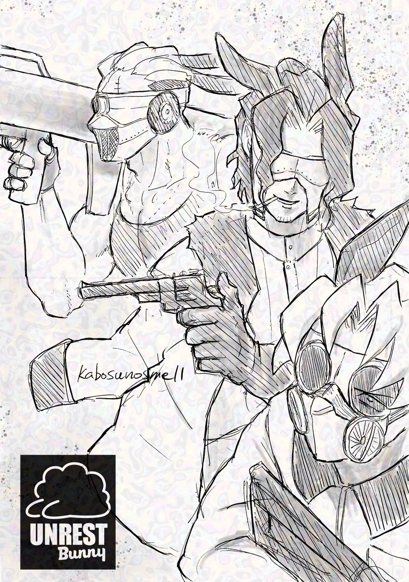 カルビ(unk3)さんの不穏バニーのFAです(素敵なロゴもお借りしました！) デザインと世界観がかっこ良すぎる🙏マスクの立体的なデザインすごすぎて描きながら唸ってました