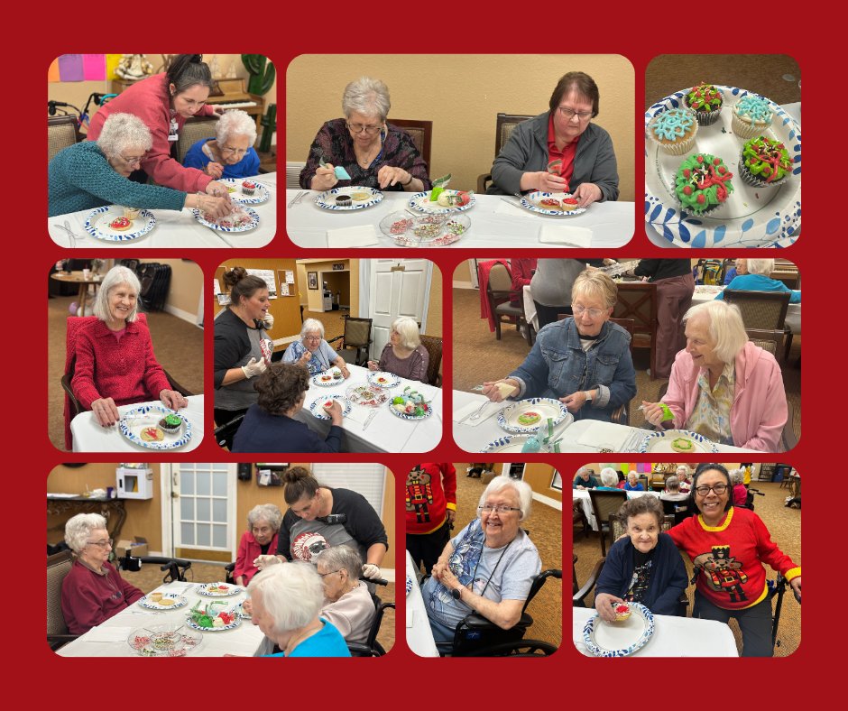 Account Executive Melissa Morgan (Clinton, OK) decorated Christmas cupcakes and cookies with residents at Homestead Assisted Living in Weatherford! 🧁 #holidayfun #christmastreats #cookiedecorating #tistheseason