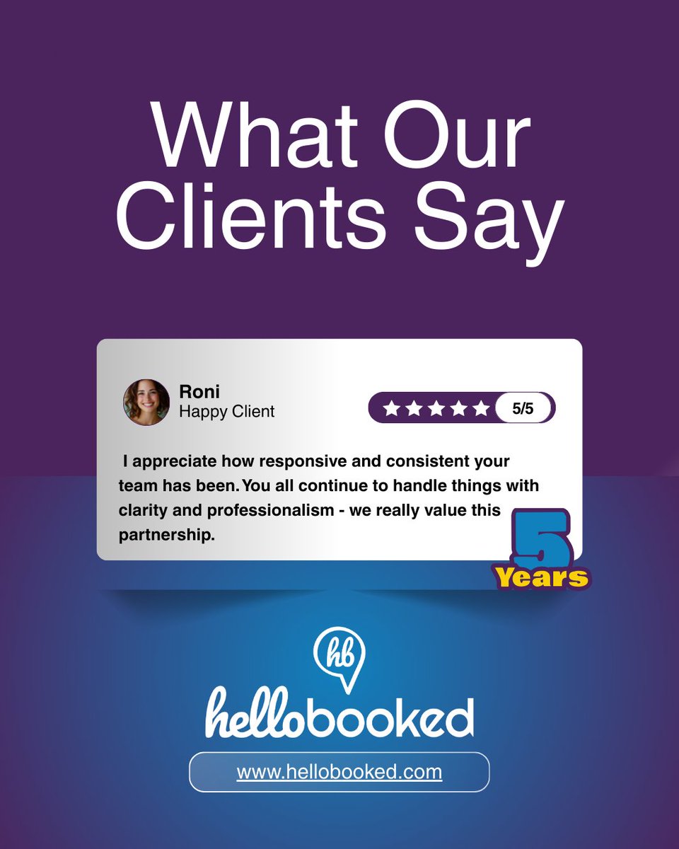 hellobookednow's tweet image. Client Testimonial

Long term partnerships remind us what matters most, reliability. Consistent service builds strong companies. HelloBooked is honored to support our clients year after year.  Thank you Roni! 

#ClientSuccess #ReliablePartner #HomeServiceGrowth #Hellobooked