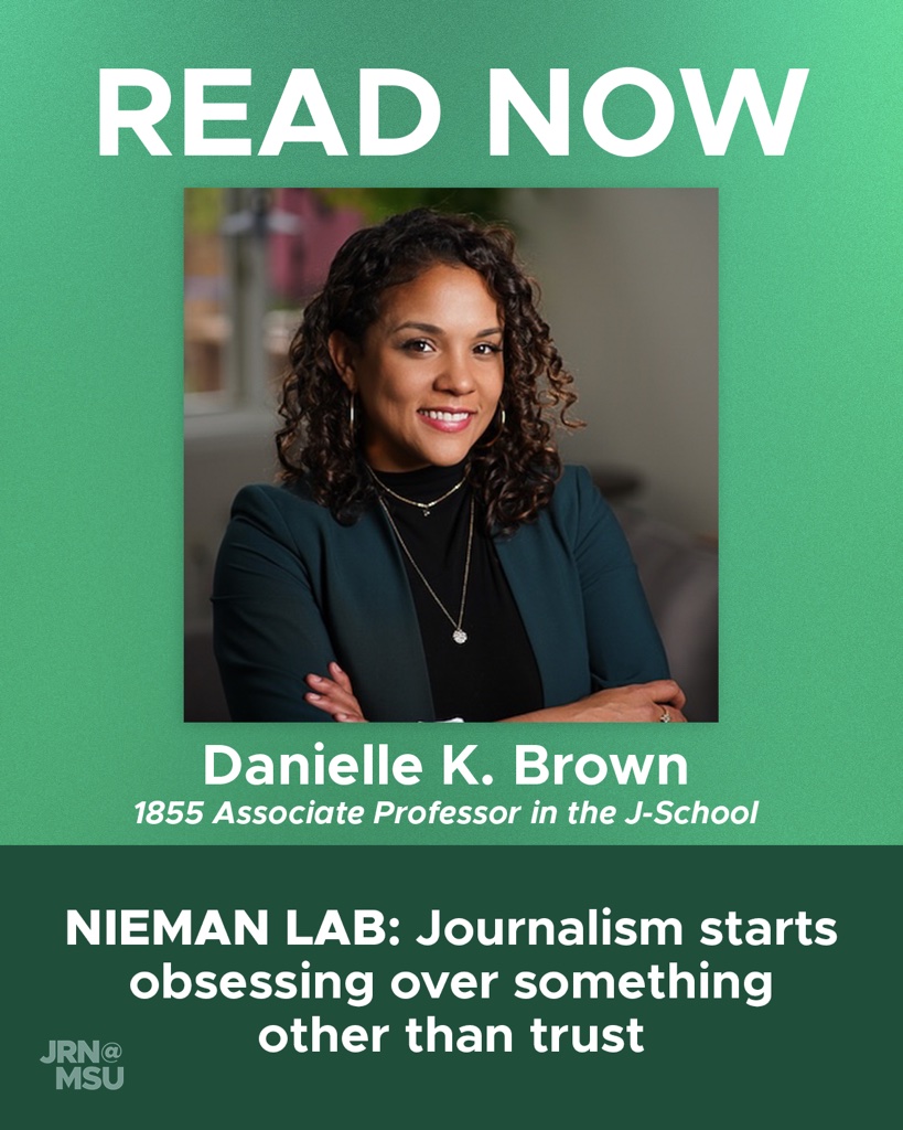 MSUjschool's tweet photo. J-School professor Danielle Brown was featured in the Nieman Journalism Lab's Predictions for Journalism 2026 series!

Read it here: https://t.co/8KmPpNEiQ6

@MSUComArtSci @NiemanLab https://t.co/itXS8UHAqw