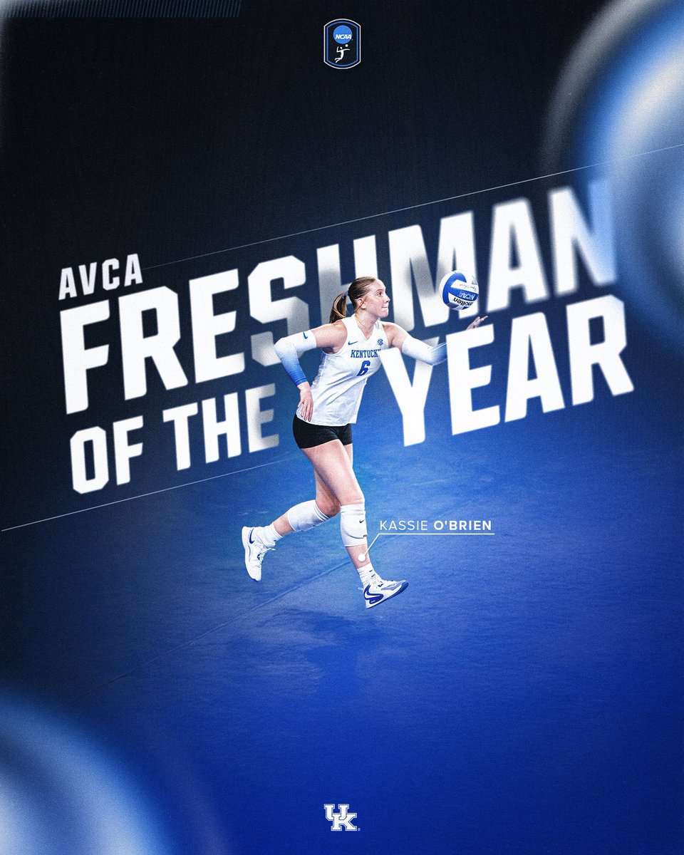 NCAAVolleyball's tweet image. The @avcavolleyball National Freshman of the Year is... Kassie O'Brien! 👏

#NCAAWVB x @KentuckyVB