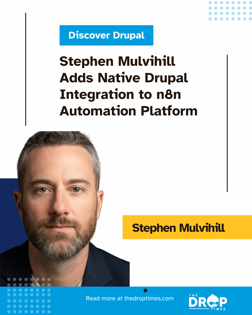 thedroptimes's tweet photo. 🧩 Big news for Drupal + automation:

Stephen Mulvihill adds native n8n integration with JSON:API CRUD + bundle discovery.

More to come with ECA triggers.

Try it via npm:
🔗 https://t.co/9TJD8QLY6Q 

#DrupalDev #n8n #AutomationTools #JSONAPI https://t.co/8voRikMErL