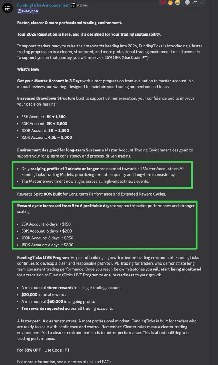 This is unacceptable. Fundingticks you can’t change profit splits, trade holding times, and profitable days required on existing accounts. 

1 minute scalping rule makes no sense, NQ every other day moves 10-12 points in less than one minute. That’s $200-240 with one mini, WHY