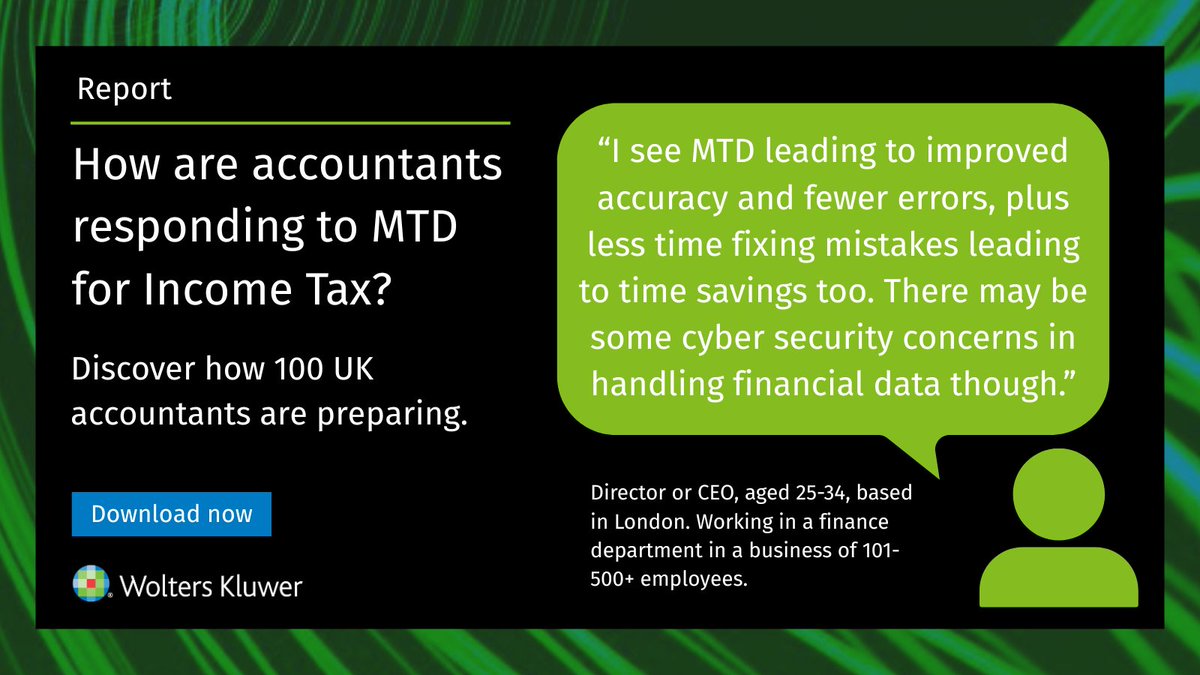 Discover how other accounting practices are responding to MTD for Income Tax, in our latest report.

Get ahead of the mandate; get informed. 

Download the report: bit.ly/48jqGFW

#WoltersKluwer #WKUK #Accounting #Report #MTD #MakingTaxDigital