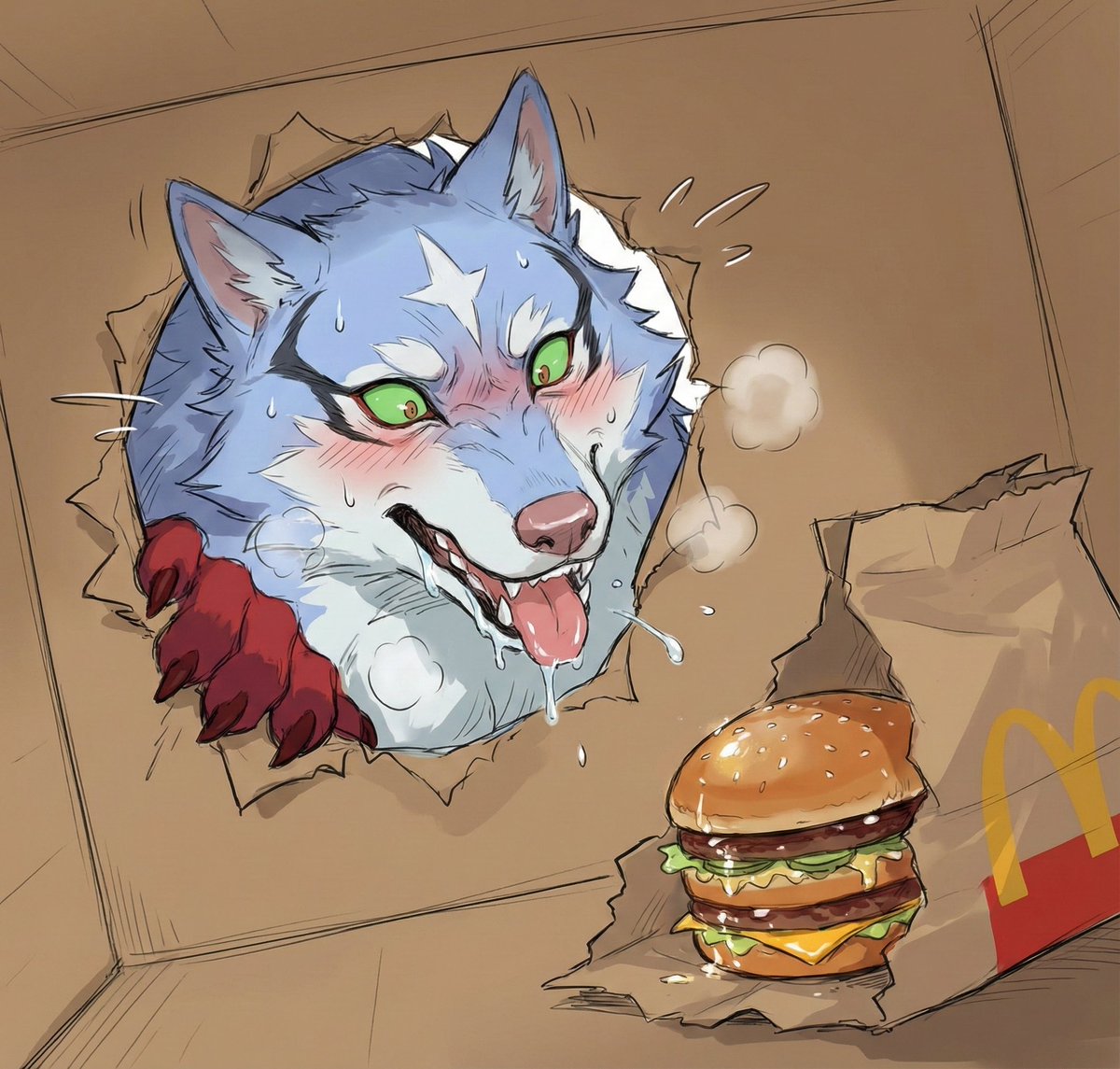 wanjumiao65535's tweet image. よだれダラダラなフェルおじちゃん🐺🍔
#とんでもスキルで異世界放浪メシ