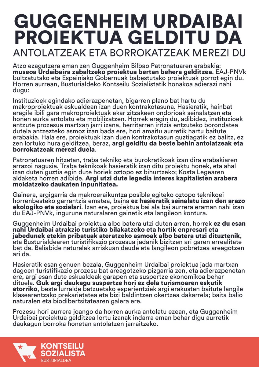 Guggenheim Urdaibai proiektua gelditu da. Beste behin, argi geratu da antolatzeak eta borrokatzeak merezi duela.