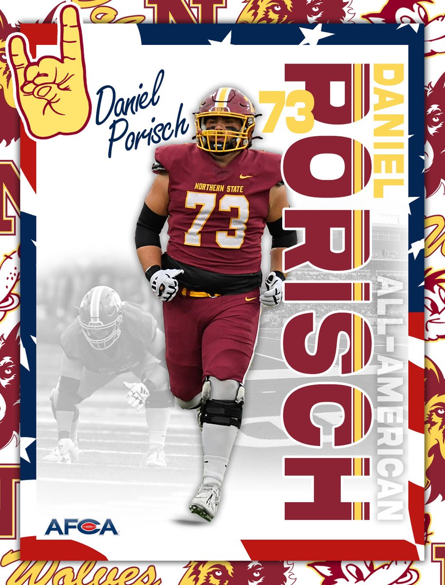 🏅 ALL-AMERICAN WOLVES 🏅

Daniel Porisch closes out his career for <a href="/NSUWolves_FB/">Northern State Football🐺 🏈</a> as a second team AFCA All-American!!

#GoWolves🐺 | #maroonNgold🐾

FULL DETAILS ⬇️
nsuwolves.com/news/2025/12/1…