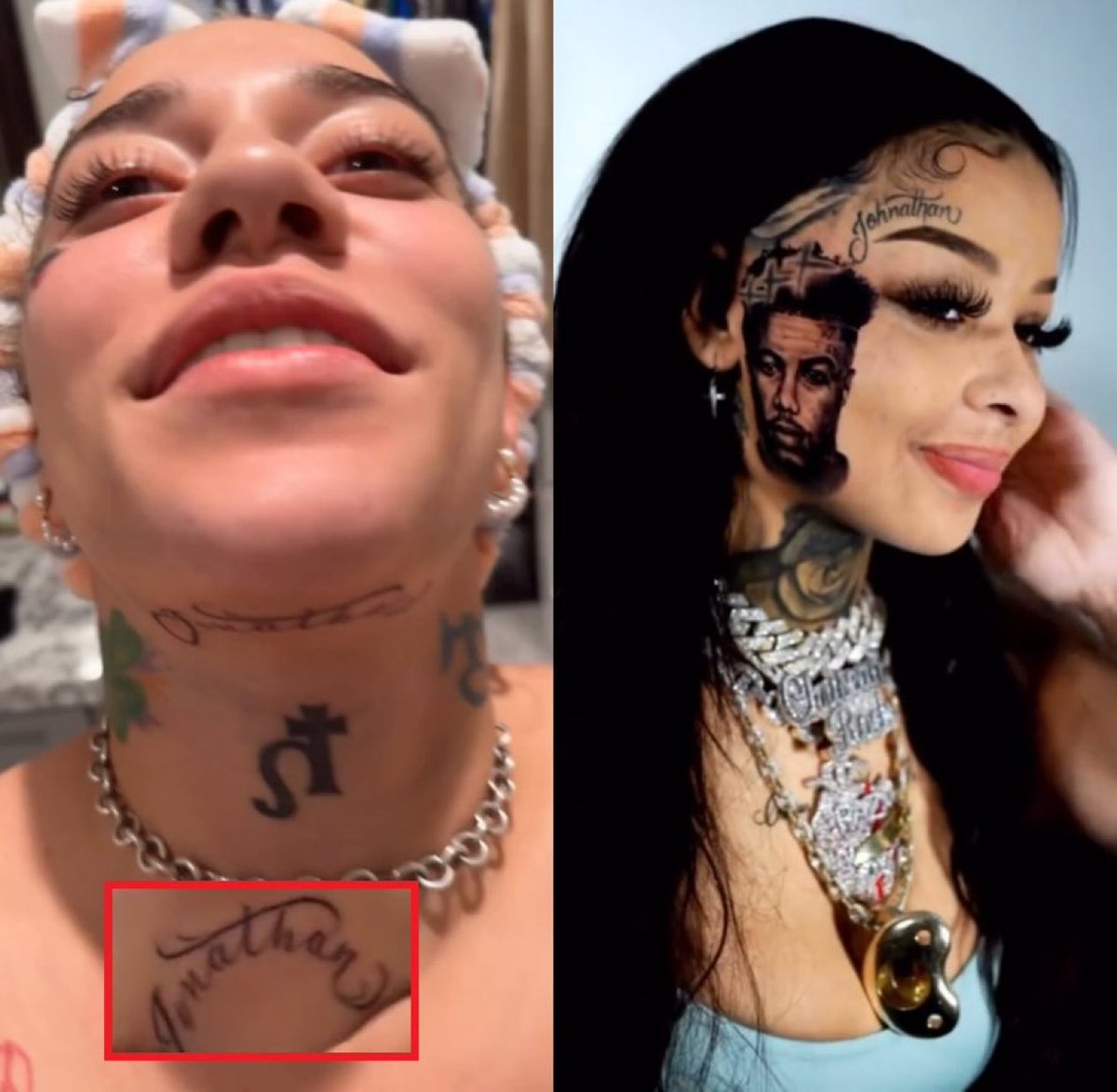Blueface's new girlfriend just got his name tattooed on her face, and it  happened the very same day his ex, Chrisean Rock, finally removed the face  tattoo she once had of him