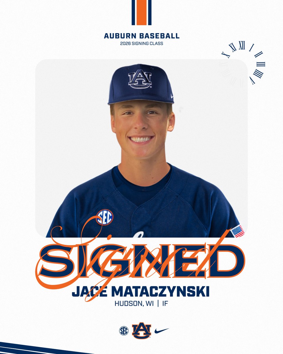 AuburnBaseball's tweet image. A future anchor in our infield. 

⚾️ Infielder  
🏠 Hudson, WI 
⭐️ No. 1 infielder in Wisconsin
📰 auburntige.rs/4sfkOFh 

#WarEagle | @JaceMataczynski