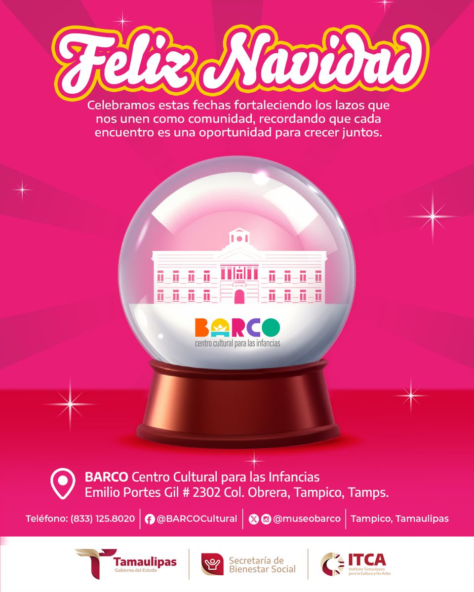 En BARCO sabemos que la Navidad se vive mejor cuando se comparte✨
Que esta Navidad nos inspire a cuidar, acompañar y celebrar a nuestras infancias ¡Feliz navidad te deseamos BARCO e <a href="/ITCATamaulipas/">Instituto Tamaulipeco para la Cultura y las Artes</a>!