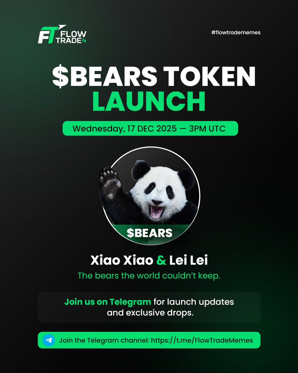FlowTradeMemes's tweet photo. 🐼 $BEARS is LIVE 🐻

Born from a moment the world couldn’t bear.
Inspired by Xiao Xiao &amp; Lei Lei.
Community-powered. Meme-native.
Let’s carry the story forward. 🚀

Ca: 7R37fso2F5TXtDnJGdSY5vx9uiVW4drdgGgrqmukpump https://t.co/9YGMvMCa0s