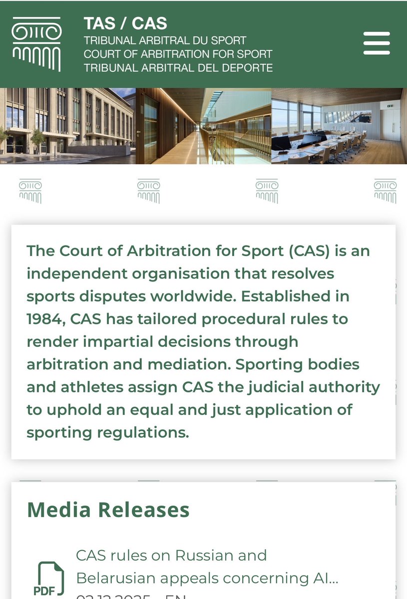 Another important step in the right direction.

The new CAS webpage &amp; the renovated CAS jurisprudence website are now available. 

Congratulations to the CAS Court Office, and thanks to Acting President M. Lenard for driving this initiative forward.

👇

tas-cas.org
