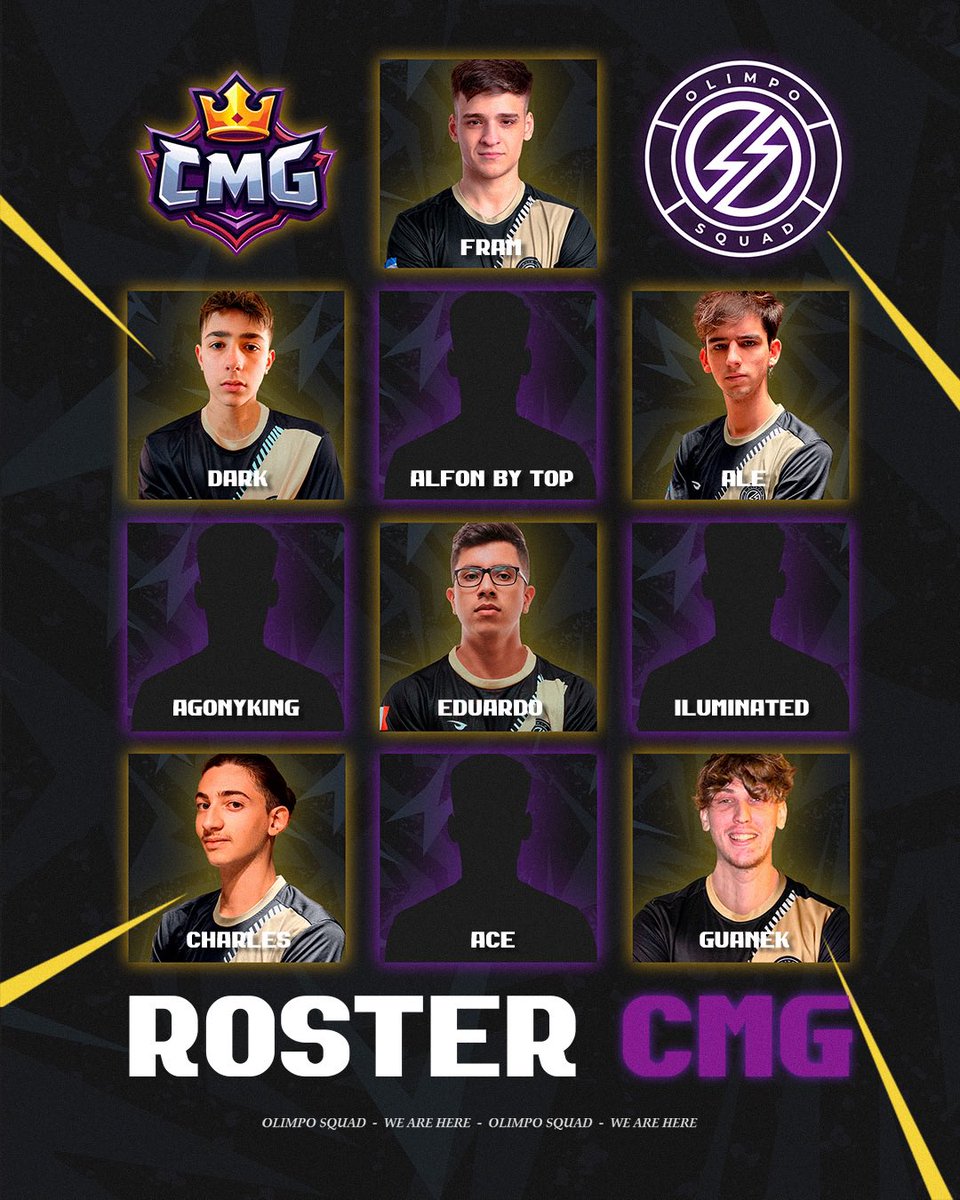 #CR | ¡ROSTER!

Con muchas caras conocidas, estos son los dioses que nos representarán en la <a href="/CMG_Esports/">CMG</a> Cup:

👤 <a href="/Charless_cr/">Charles</a> 🇮🇹 
👤 <a href="/AlfonByTop/">Alfonn</a> 🇪🇸 
👤 <a href="/EduardoCR__/">Eduardo✌🏻</a> 🇵🇪 
👤 <a href="/xAleeCR/">Alee ✌</a> 🇦🇷 
👤 <a href="/TheRealGuanek/">GuaNek</a> 🇮🇹 
👤 <a href="/framsito/">fram</a> 🇦🇷 
👤 <a href="/AgonyKing_/">Agony King</a> 🇻🇪 
👤 <a href="/iluminatedHW/">iluminatedW</a> 🇻🇪 
👤 <a href="/dark__cr/">Dark_cr</a>