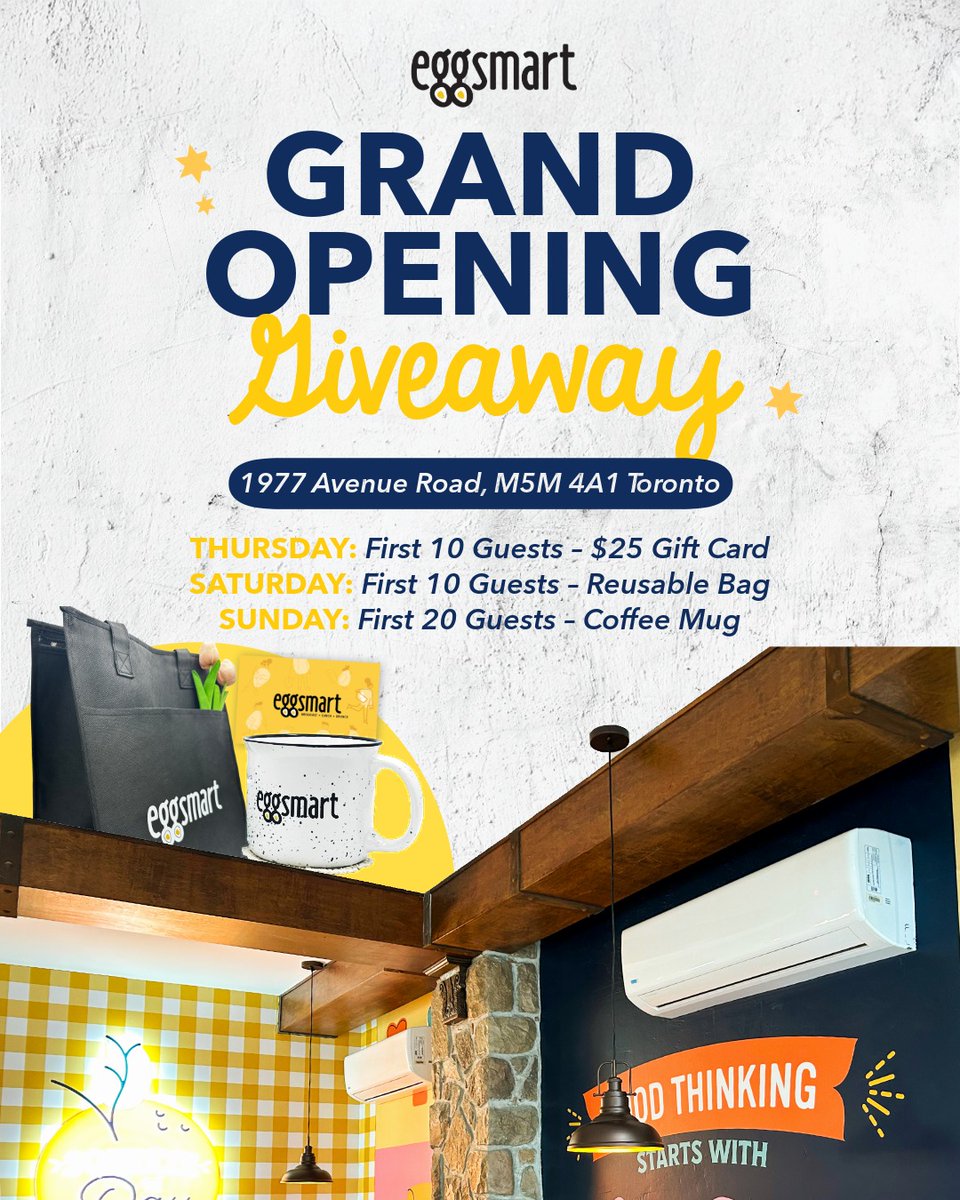 EggsmartCAN's tweet photo. Eggsmart at 1977 Avenue Road opens tomorrow!! 

First 10 guests get a $25 gift card!

Learn more: https://t.co/NeJfftdag5
.
.
.
#Eggsmart #BreakfastInDecember #restaurant #breakfast #brunch #lunch https://t.co/WQ0TZkigVK