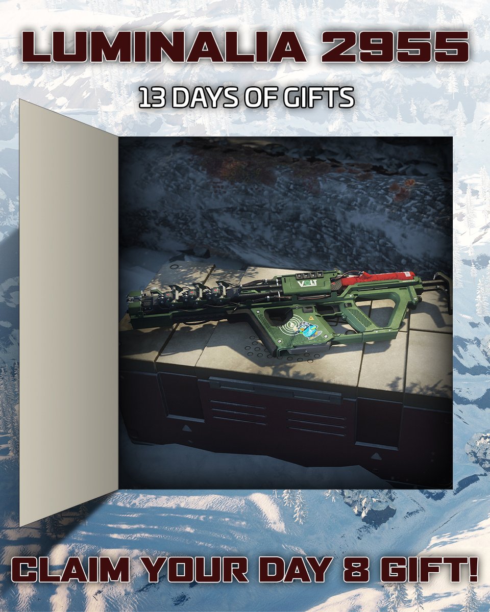 RobertsSpaceInd's tweet image. Strap in, charge up, and make your enemies rethink their contracts.

Day 8 brings a Green Parallax "Piconalia" Energy Assault Rifle that crackles harder than a jump point on a bad day with a little help from Pico the Penguin.

Claim Your Free Luminalia Gift:…