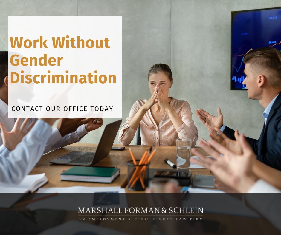 marshall_forman's tweet photo. No one should face unfair treatment at work because of their gender. If you’ve experienced discrimination, Marshall Forman &amp; Schlein can help protect your rights. Contact us today.
#GenderDiscrimination #EmploymentLaw

https://t.co/SgbTXtpQo2 https://t.co/W7lT6N6Qk1