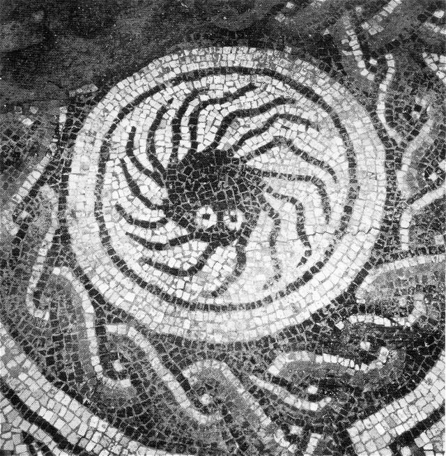 Octopus (or octopus-like marine animal) - Detail of a Marine Floor Mosaic, Archaeological Park of Ostia Antica, Rome, Italy. Date: c. 3rd–4th century AD.