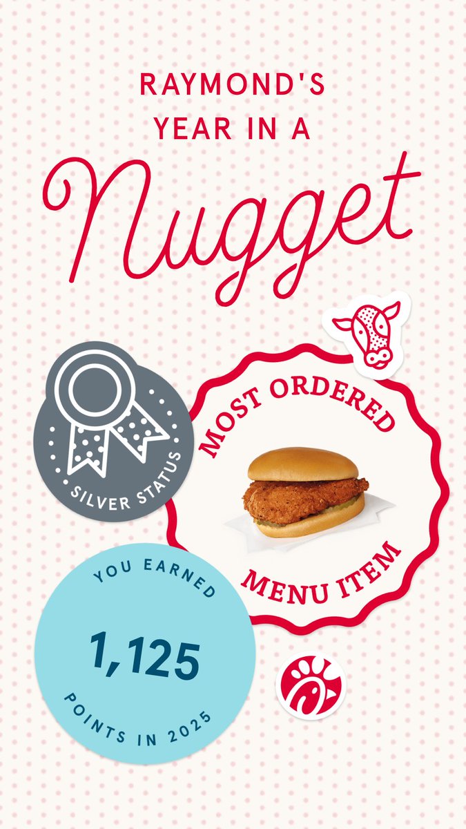 RayRobb1's tweet image. Check out my Chick-fil-A Year in a Nugget 

Yo @ChickfilA ! I get a free spicy chicken sandwich for this right?