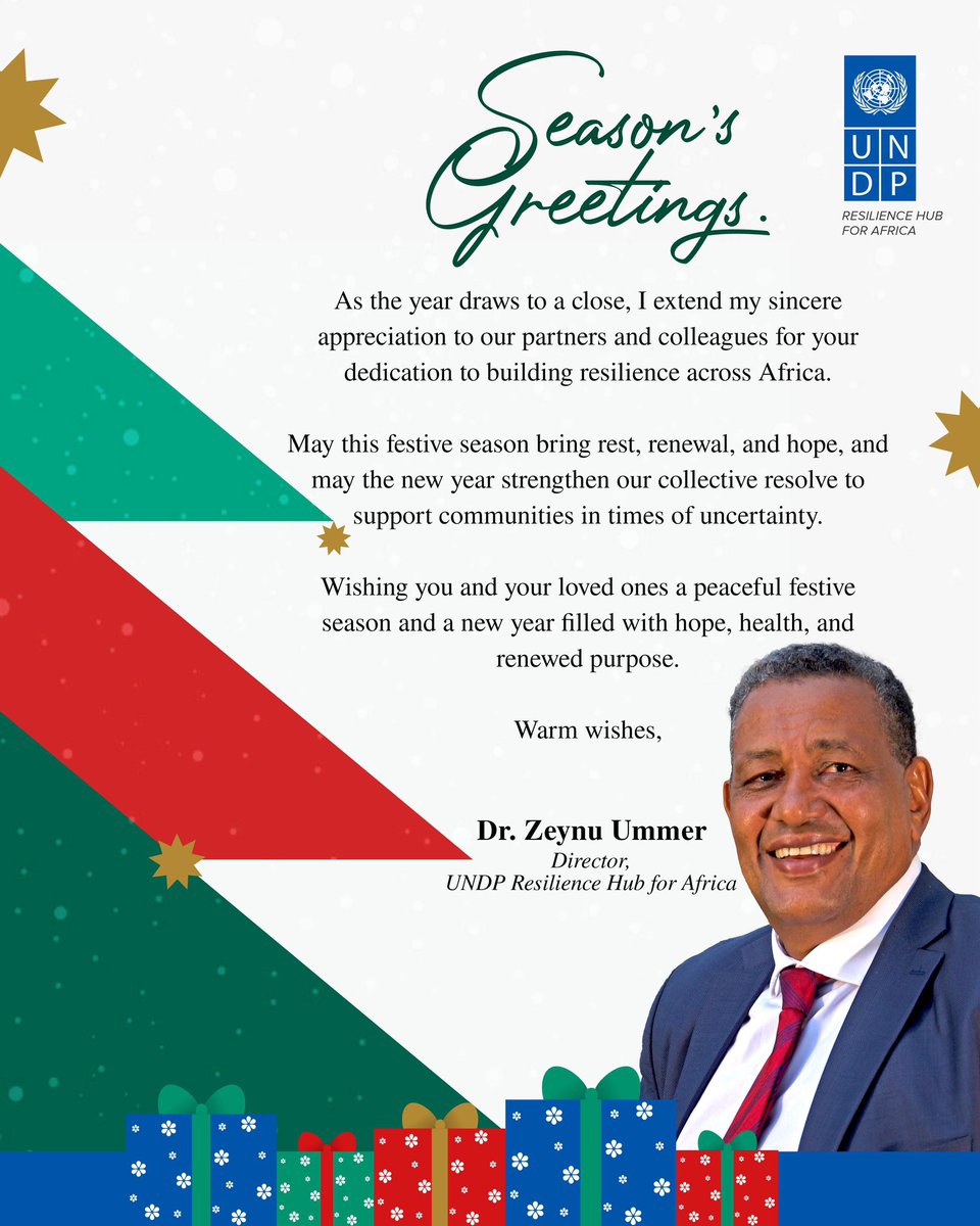 Season’s greetings from the UNDP Resilience Hub for Africa <a href="/UNDPResilience/">UNDP Resilience Hub for Africa 🌍</a>. 

Thank you for standing with us in 2025 to strengthen resilience across Africa. Wishing you a peaceful festive season and a hopeful year ahead.