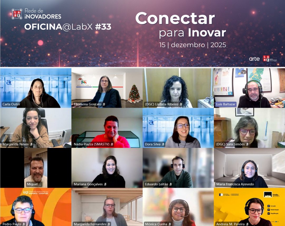 No dia 15 de dezembro realizámos a Oficina@LabX #33 – “Conectar para Inovar” 🤝✨
Um encontro da Rede de Inovadores para partilhar resultados, cocriar estratégias e reforçar a colaboração no setor público.
#LabX #InovaçãoPública #RedeDeInovadores