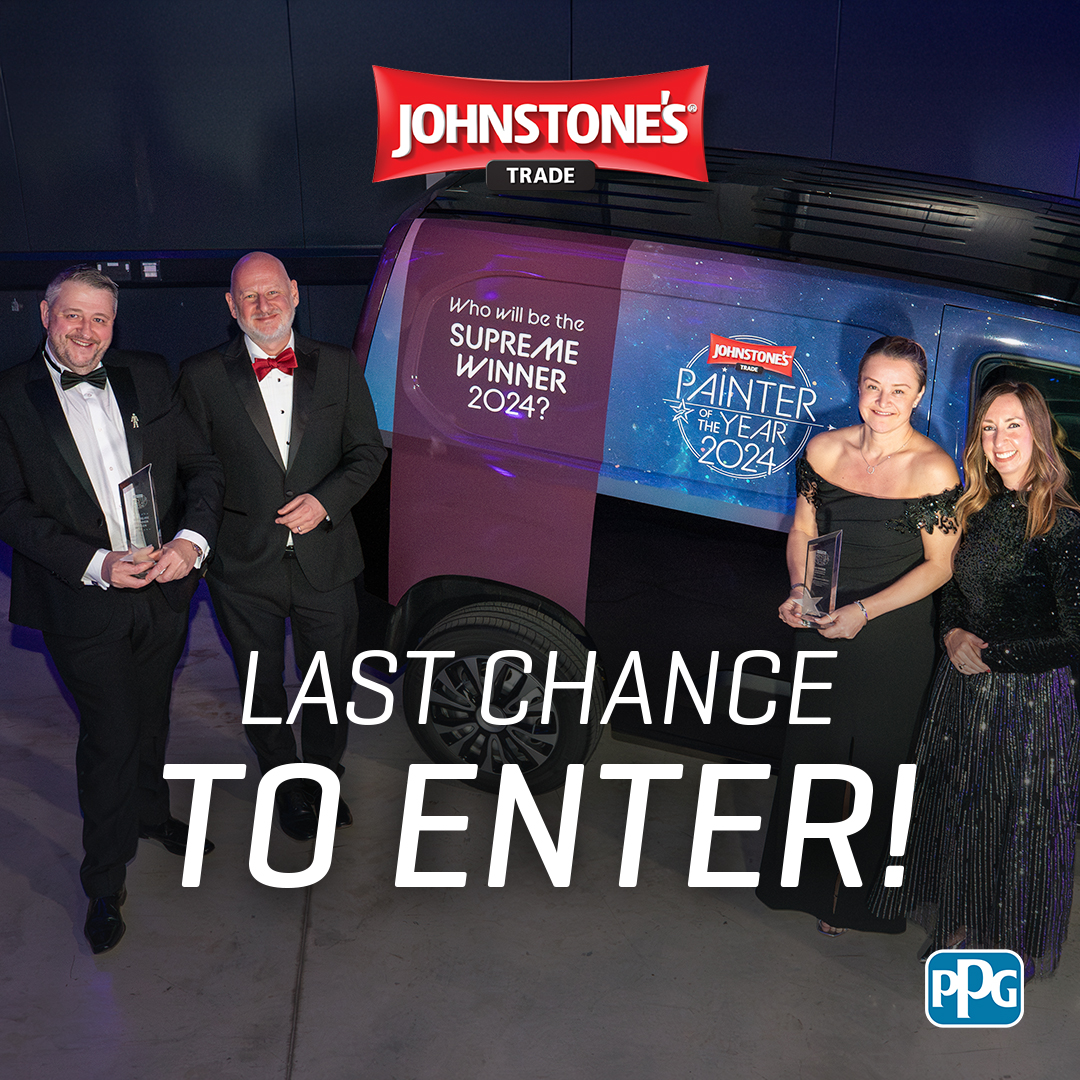 JohnstonesTrade's tweet photo. 🚨 LAST CHANCE TO ENTER 🚨

Could you be this year's Supreme Winner?

Entries for Painter of the Year 2025 close on 2nd January 2026. 

Submit your application now to be in with a chance of winning: https://t.co/gzwtwXLoQ9 https://t.co/z7w84wtq86