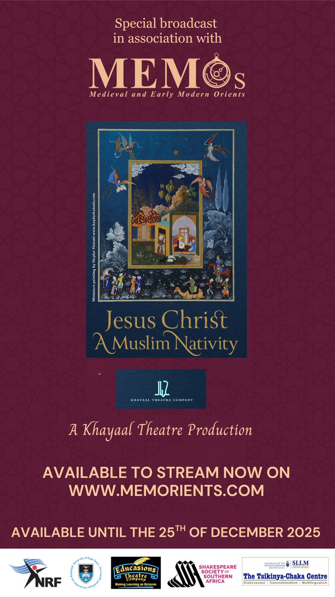 MEMOrients's tweet image. As part of #memosconf2025 we have partnered with @KhayaalTheatre to feature "Jesus Christ: A Muslim Nativity" during the festive season. You can stream it FREE on our site &amp;amp; YouTube channel until Dec 25. Enjoy!!
📺YouTube: youtu.be/OrborLvLfCY?si… 
🔗Web: memorients.com